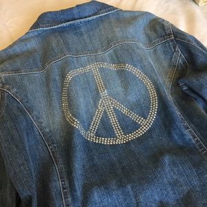 INC Rhinestone Peace Denim Jacket